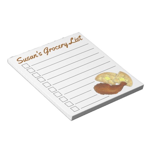 Personalisierte Lebensmittelliste Hühner und Waffe Notizblock (angewinkelt)