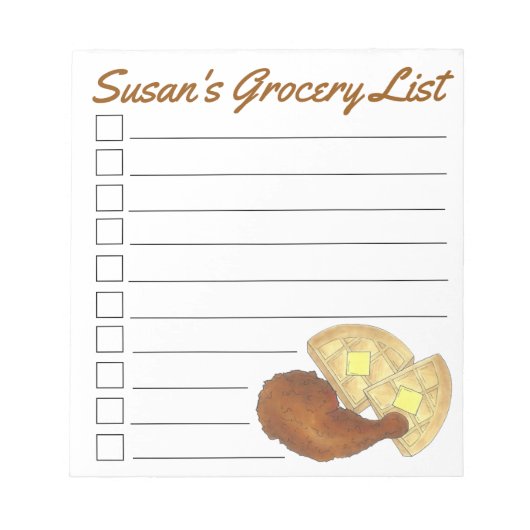 Personalisierte Lebensmittelliste Hühner und Waffe Notizblock (Vorderseite)