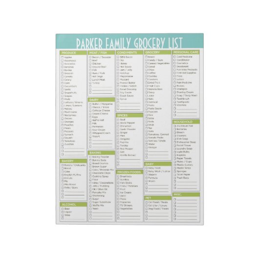 Personalisierte Lebensmittelliste Notepad Notizblock (Rotiert)