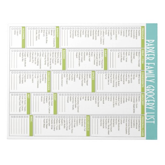 Personalisierte Lebensmittelliste Notepad Notizblock (Vorderseite)