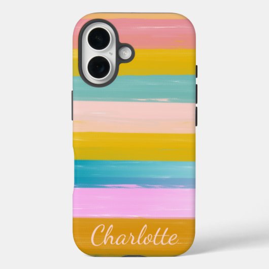 Personalisierte, lebhafte Pastell-Streifen Pinsels Case-Mate iPhone Hülle (Rückseite)