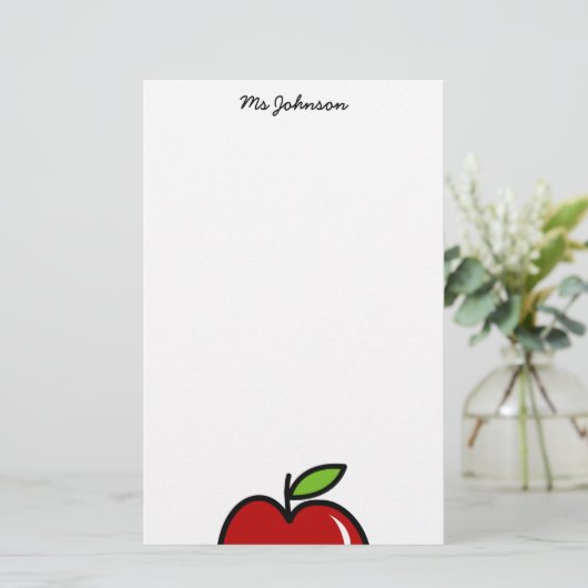 Personalisierte Lehrerbriefpapier | Rotapfel Briefpapier (Stehend Vorderseite)