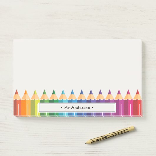 Personalisierte Lehrernamens Bunte Bleistifte Post-it Klebezettel (Auf Schreibtisch)
