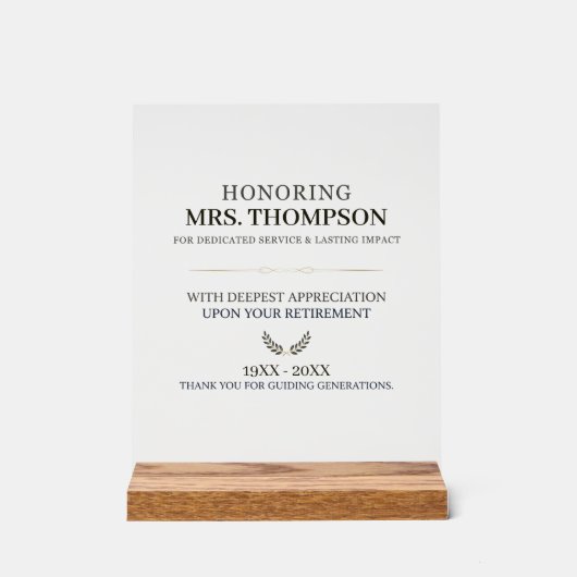 Personalisierte Lehrerruhestands-Typografie Acrylschild (Vorderseite)