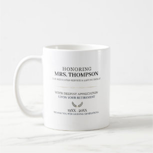 Personalisierte Lehrerruhestands-Typografie Kaffeetasse