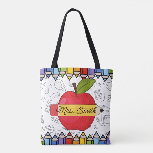 Personalisierte Lehrertasche Apfel Großes Herz Tasche (Rückseite)