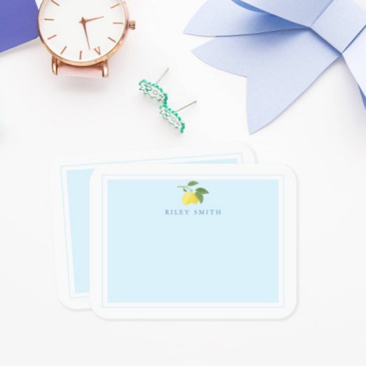 Personalisierte Lemon Blue Background Flat Note Ca Mitteilungskarte