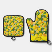 Personalisierte Lemon & Pills Pharmacy Kitchen Ofenhandschuh & Topflappen-Set (Vorderseite)