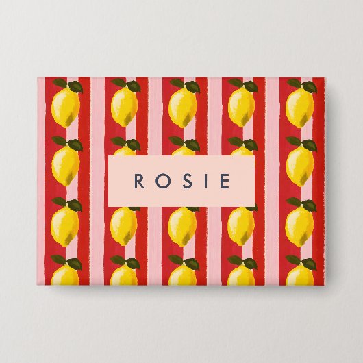 Personalisierte Lemon Stripe Muster Gelbe Zitronen Button (Vorderseite)