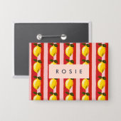 Personalisierte Lemon Stripe Muster Gelbe Zitronen Button (Vorderseite/Rückseite)