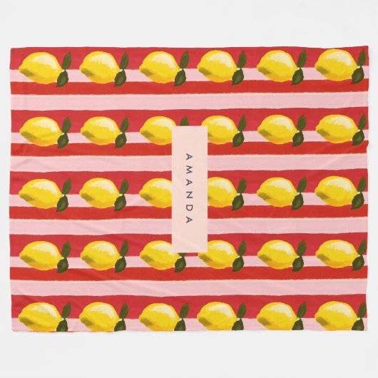Personalisierte Lemon Stripe Muster Gelbe Zitronen Fleecedecke (Vorderseite (Horizontal))