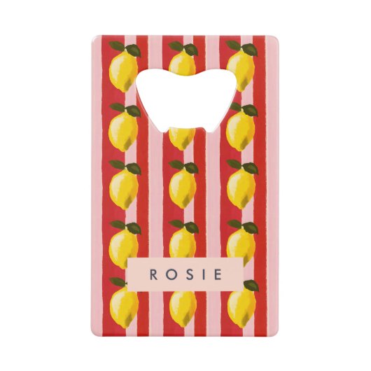Personalisierte Lemon Stripe Muster Gelbe Zitronen Geldbeutel Flaschenöffner (Vorderseite)