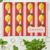Personalisierte Lemon Stripe Muster Gelbe Zitronen Geschirrtuch (Gefaltet)