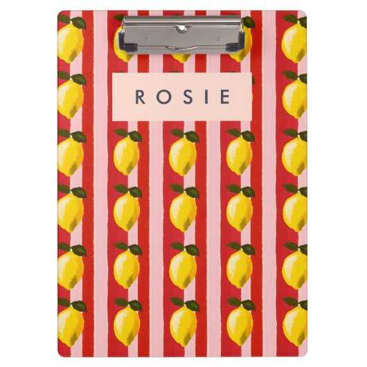 Personalisierte Lemon Stripe Muster Gelbe Zitronen Klemmbrett (Vorderseite)