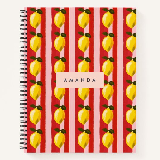 Personalisierte Lemon Stripe Muster Gelbe Zitronen Notizblock (Vorderseite)