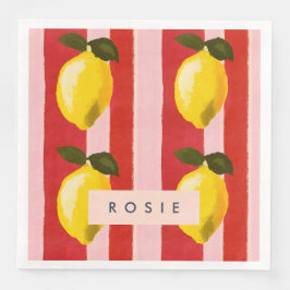 Personalisierte Lemon Stripe Muster Gelbe Zitronen Serviette