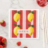 Personalisierte Lemon Stripe Muster Gelbe Zitronen Serviette (Beispiel)