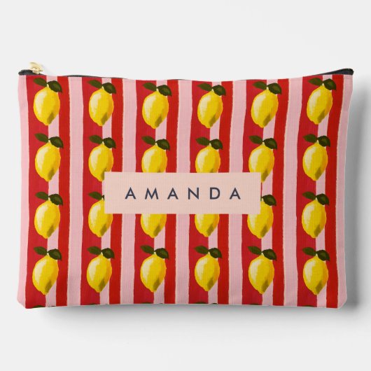 Personalisierte Lemon Stripe Muster Gelbe Zitronen Zubehörtasche (Vorderseite)