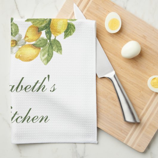 Personalisierte Lemon Wreath-Blätter Weiße Blume Geschirrtuch (Viertel Falte)
