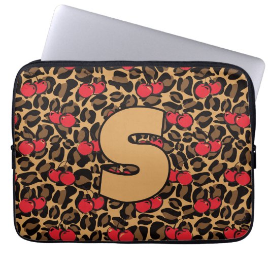 Personalisierte Leopard-Kirschen Laptopschutzhülle (Vorderseite)