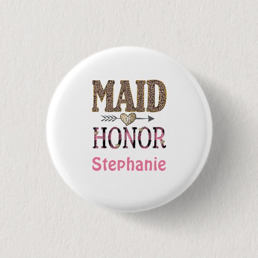 Personalisierte Leopard Print Trauzeugin Geschenk Button (Vorderseite)