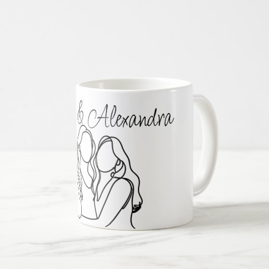 Personalisierte lesbische Couple Line Art Kaffeetasse (VorderseiteRechts)
