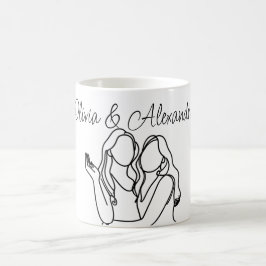 Personalisierte lesbische Couple Line Art Kaffeetasse