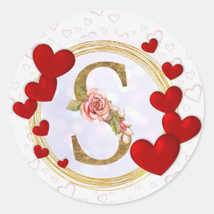 Personalisierte Letter Floral Monogramm und Rotes Runder Aufkleber