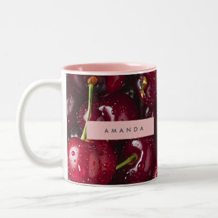 Personalisierte leuchtend rote Kirschenfrucht Zweifarbige Tasse