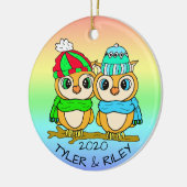 Personalisierte LGBT Love Birds Owls Weihnachten Keramik Ornament (Links)