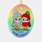 Personalisierte LGBT Love Birds Owls Weihnachten Keramik Ornament (Rechts)