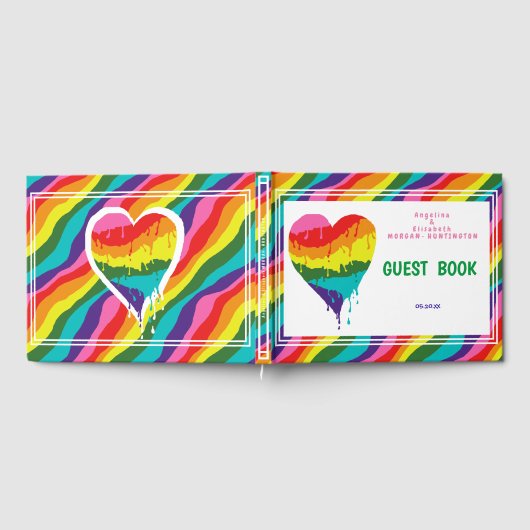 Personalisierte LGBT Rainbow Heart Wedding Gästebuch (Voll)