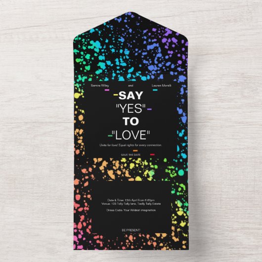 Personalisierte LGBTQ-Hochzeit All In One Einladung (Innen Boden)