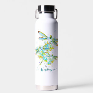 Personalisierte Libelle in Türkis mit Spritzern  Trinkflasche