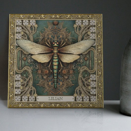 Personalisierte Libelle-Stamm Jewel Earth Tones Fliese