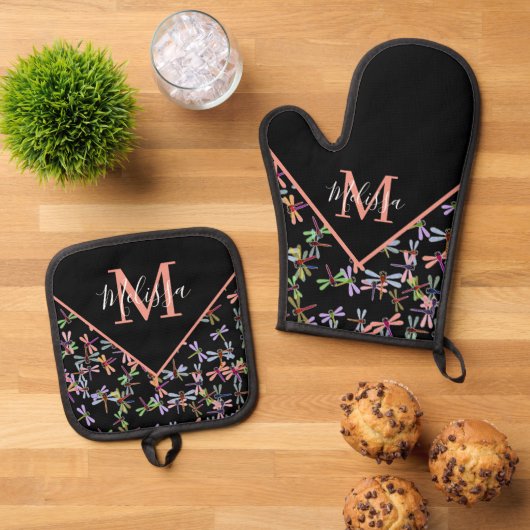 Personalisierte Libellen Ofenhandschuh & Topflappen-Set (Oben Unten)