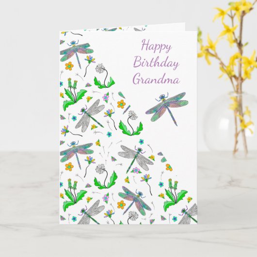 Personalisierte Libellen und Lüsterne zum Geburtst Karte (Gelbe Blume)