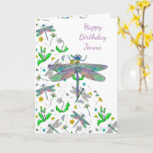 Personalisierte Libellen und Lüsterne zum Geburtst Karte (Gelbe Blume)