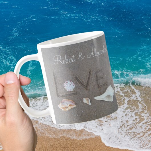 Personalisierte Liebe auf den Beach Muscheln Kaffe Kaffeetasse