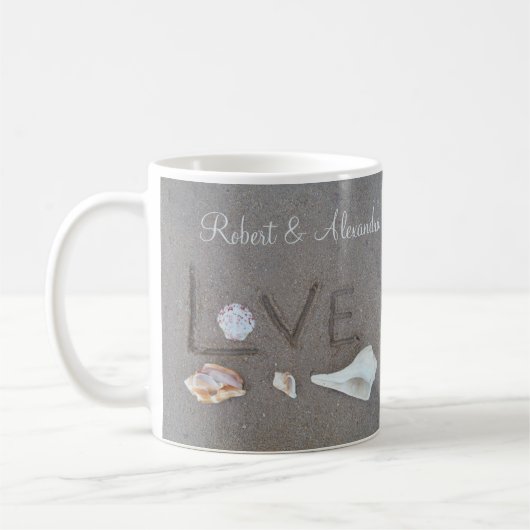 Personalisierte Liebe auf den Beach Muscheln Kaffe Kaffeetasse (Links)
