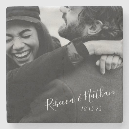 Personalisierte Liebe Couple Foto Hochzeitstag Steinuntersetzer (Vorderseite)