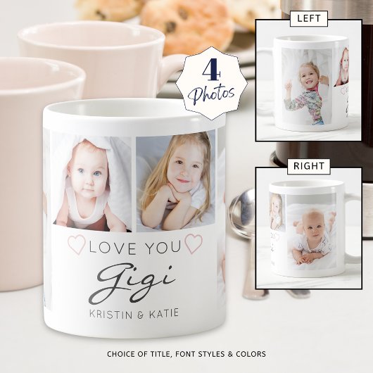 Personalisierte LIEBE GIGI Handgeschriebene 4 Foto Kaffeetasse