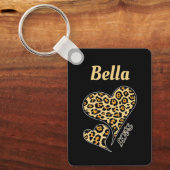 Personalisierte Liebe Herzleopard Print Retro Schlüsselanhänger (Vorderseite)