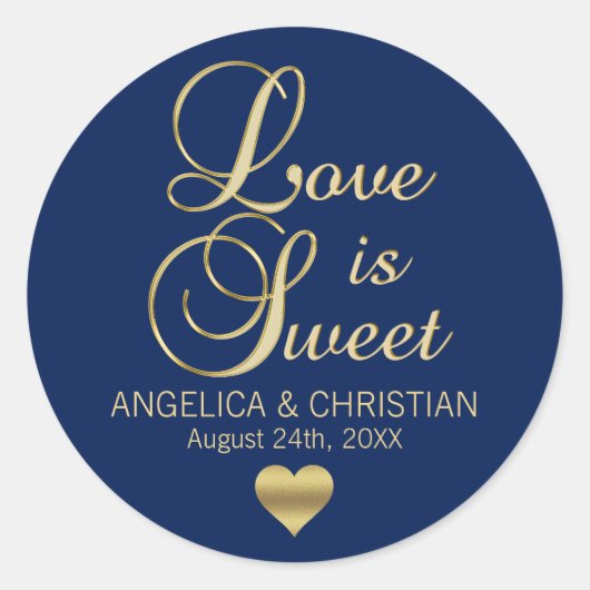 Personalisierte LIEBE IST SWEET Navy Blue Gold Hoc Runder Aufkleber (Vorderseite)