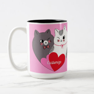 Personalisierte Liebe Katzen rosa Zweifarbige Tasse