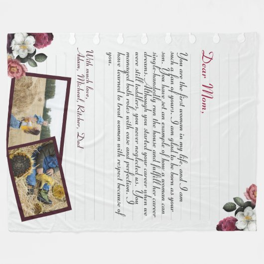 Personalisierte Liebe Letter Handwriting & Foto Fl Fleecedecke (Vorderseite (Horizontal))