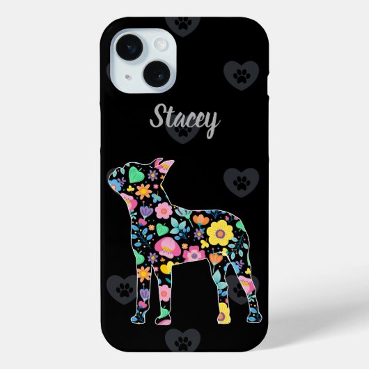 Personalisierte Liebe Mein Boston Terrier Blumende Case-Mate iPhone Hülle (Rückseite)