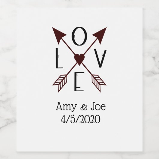 Personalisierte Liebe mit den Pfeilen Rot und Schw Weinetikett (Einzelnes Label)