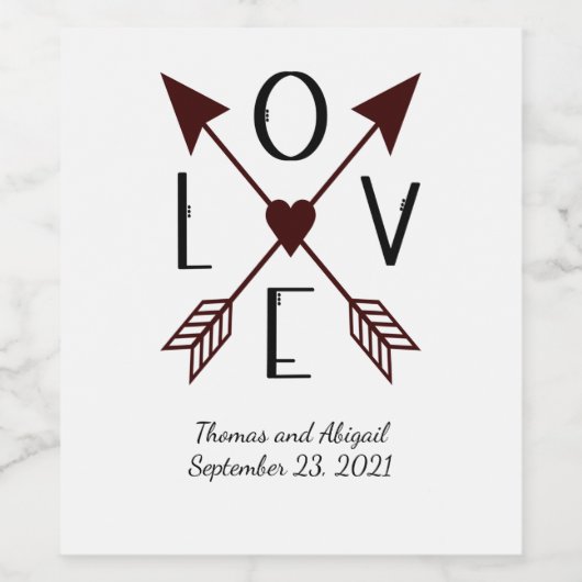 Personalisierte Liebe mit Pfeilen Hochzeitstag Weinetikett (Einzelnes Label)