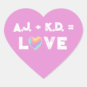 Personalisierte Liebe Pastel Rainbow Herzmarken Herz-Aufkleber